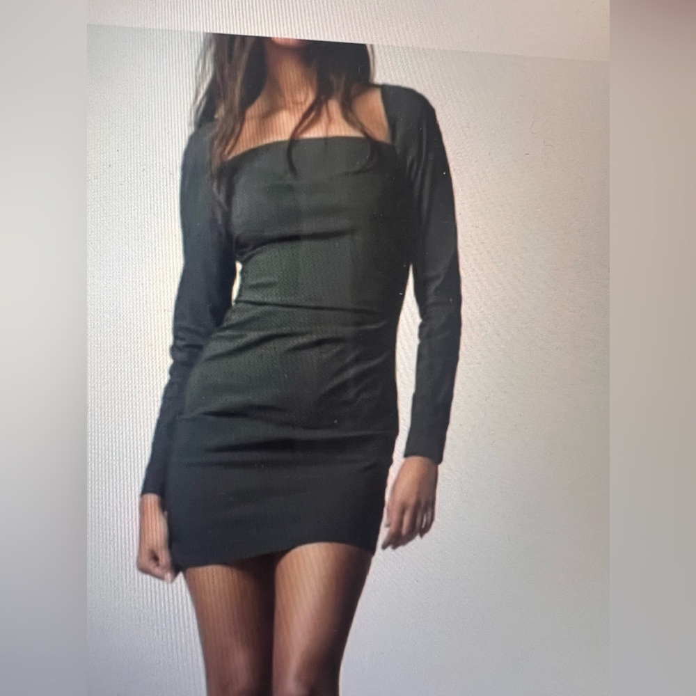 Zara ruched pleated square neck dress